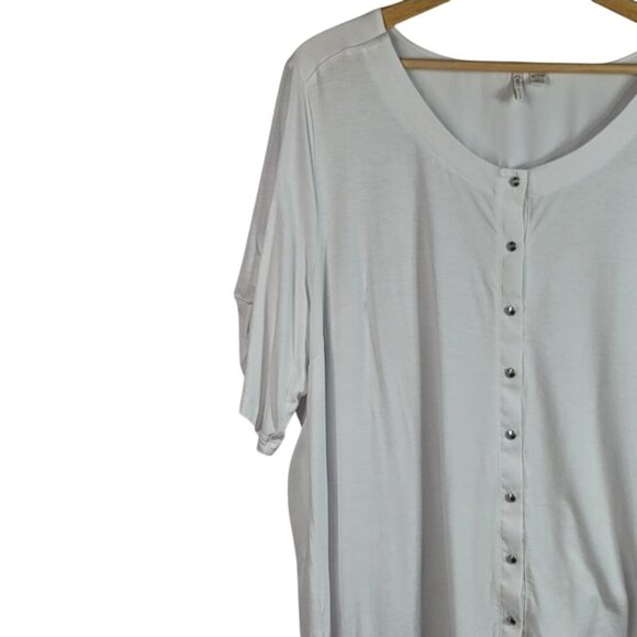 Cato Button Front Top White Size 18 20W Scoop Neck 3/4 Sleeve Stretchy Hi Low - Picture 3 of 6